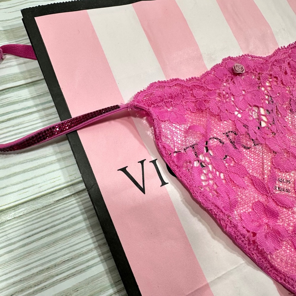 NWT Victoria's Secret Dream Angels Pink Lace V-String Thong Underwear Panty XL - Picture 4 of 8